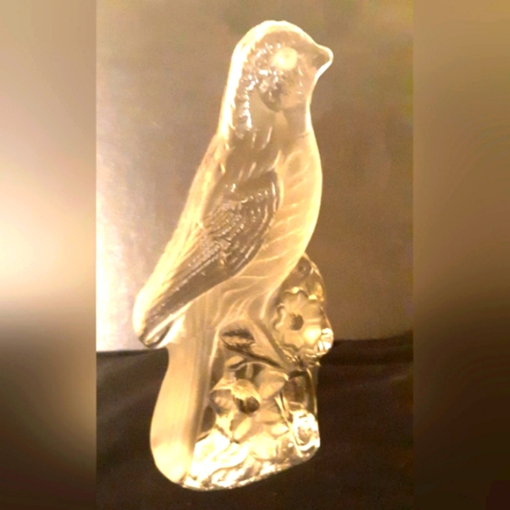**VTG VIKING GLASS Handmade Crystal & Satin Songbird Bookend Figurine 1970s Fair